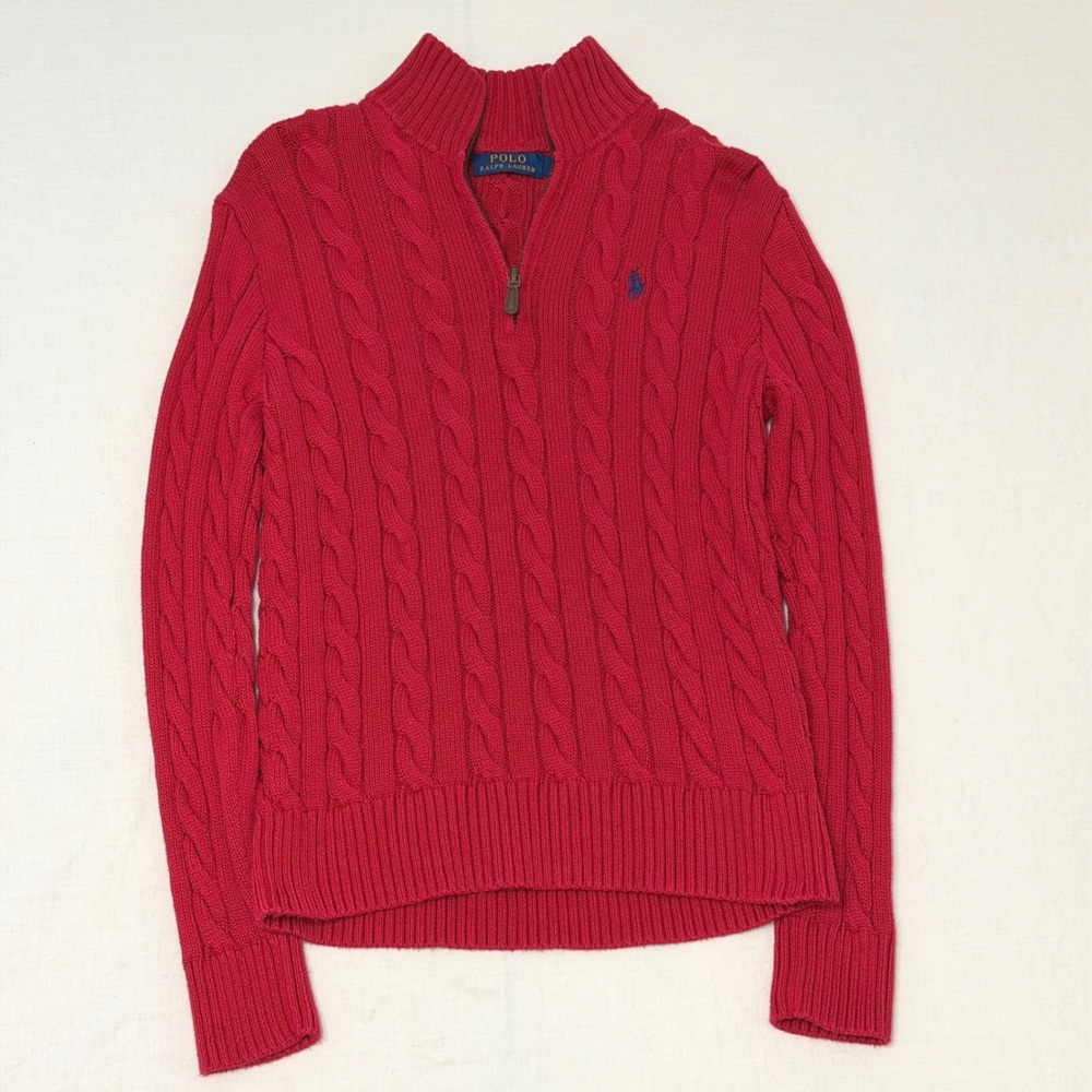 Polo Ralph Lauren Mens XS Red Cable Knit 1/4 Zip Sweater Pony Logo Pullover